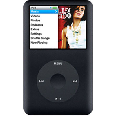 The Apple 120GB iPod Classic Black features an anodized aluminum and 